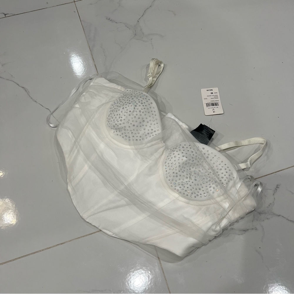 New Windsor white embellished crystal bustier size M